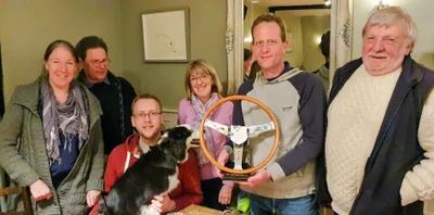 Katie, Tom, Matt and Piper, Judith, Rob, and Richard proudly display the (freshly polished!) DH Worgan Trophy.
