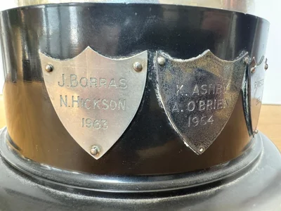 Vice Presidents Trophy, Shields on ebony base: J Borrass, N Hickson 1963 - K Ashby, A O'Brien 1964 - R Veitch 1965