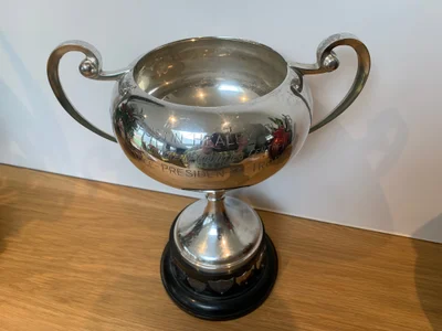 Vice Presidents Trophy from above, face, shields on ebony base