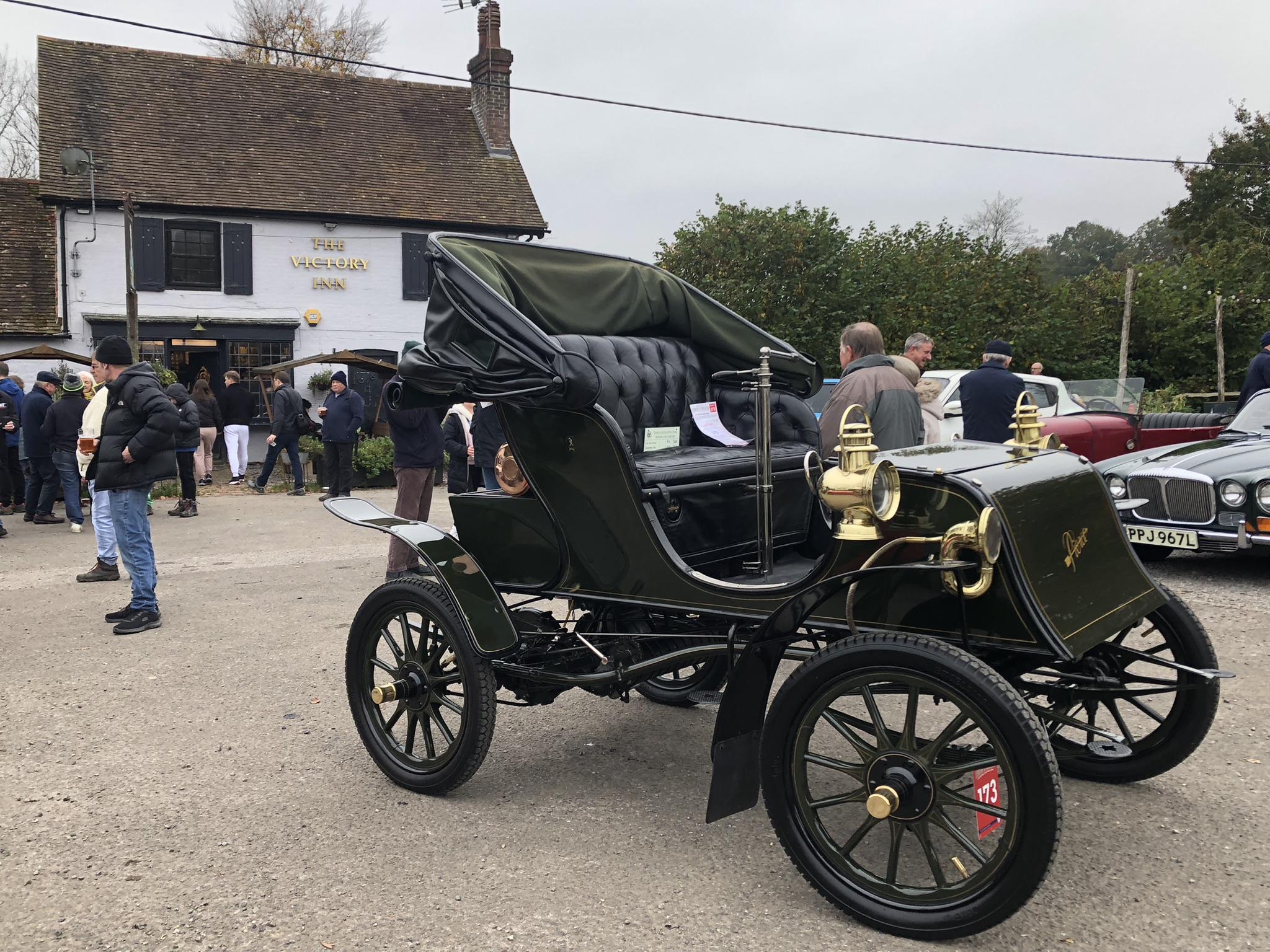 Staplefield village scene with veteran cars