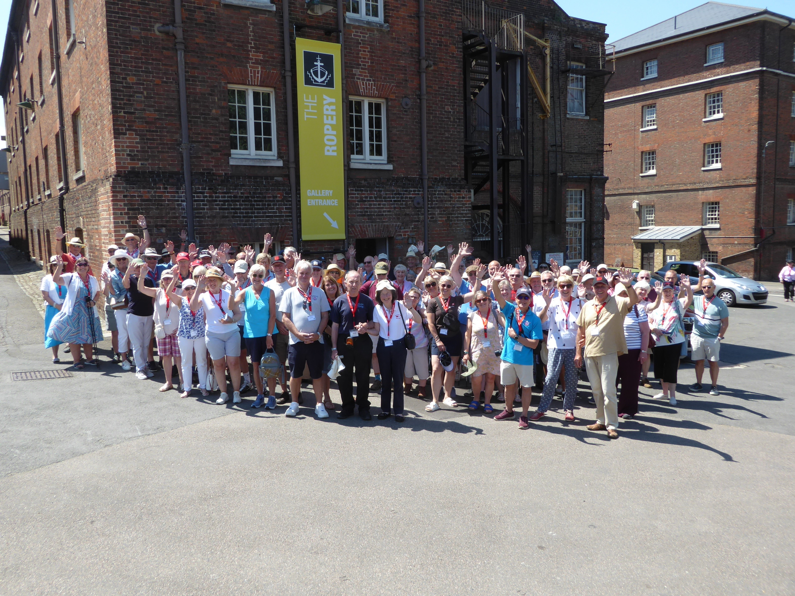 All the AHC Members who joined the International Healey Meeting in June posed outside the Chatham Historic Dockyard Ropery